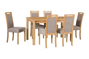 Zestaw stół rozkładany Modena 1 + 6 krzeseł drewnianych Roma 5