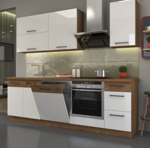 Meble kuchenne z blatem Vigo biały połysk 240cm 