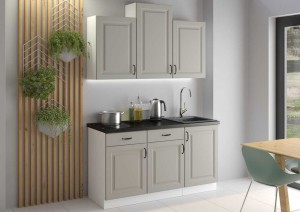 Meble kuchenne Luna Clay grey/biały 150cm z blatem