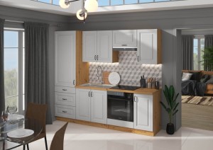 Meble kuchenne Stilo biały/artisan 240cm 7 szafek "C"