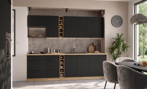 Zestaw mebli kuchennych Aria czarny/artisan 255 cm z blatem
