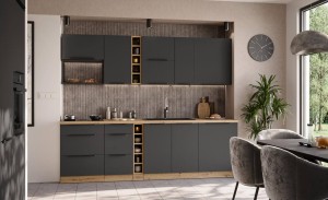 Zestaw mebli kuchennych Aria grafit/artisan 255 cm z blatem