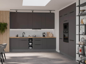 Zestaw mebli kuchennych Aria grafit/antracyt 300+180 cm z blatem