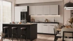 Zestaw mebli kuchennych 350cm z wyspą 184x90cm Aria biały/czarny z blatem