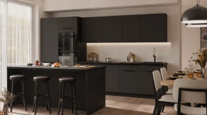 Zestaw mebli kuchennych 350cm z wyspą 184x90cm Aria grafit/czarny
