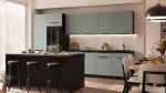 Zestaw mebli kuchennych 350cm z wyspą 184x90cm Aria aquamarine/czarny z blatem
