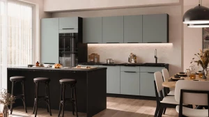 Zestaw mebli kuchennych 350cm z wyspą 184x90cm Aria aquamarine/czarny