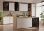 Zestaw mebli kuchennych 390cm z wyspą 184x90cm Aria biały/artisan z blatem