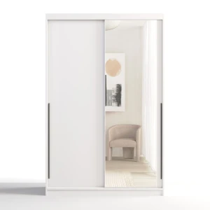 Szafa przesuwna Aura Box+Mirror 140/215 cm z lustrem i szufladami - biały