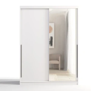  Szafa przesuwna Aura Box+Mirror 160/215 cm z lustrem i szufladami - biały