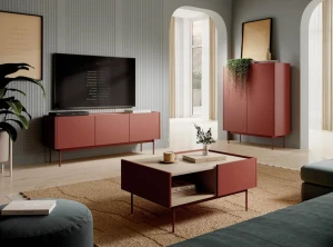 Zestaw mebli do salonu Color ceramic red+dąb linea