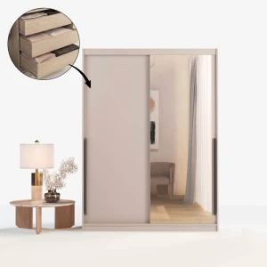 Szafa przesuwna Aura Box+Mirror 150/215 cm - cashmere