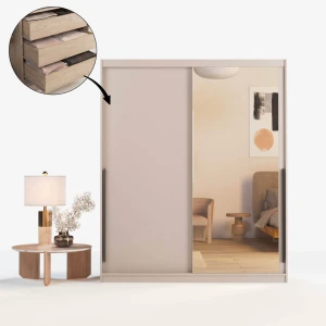 Szafa przesuwna Aura Box+Mirror 170/215 cm - cashmere