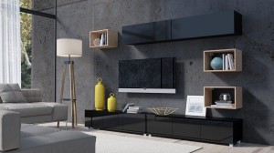 Meblościanka Calabrini 31 czarny połysk/dąb artisan