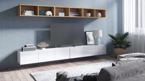 Meblościanka Calabrini 33 biały połysk/dąb złoty