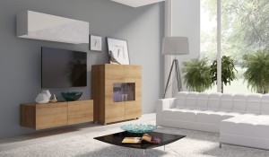 Meblościanka Calabrini 9 biały połysk/dąb złoty