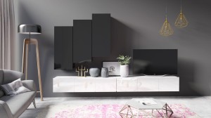 Meblościanka Calabrini 20 czarny połysk/biały połysk