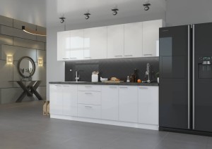 Meble kuchenne Lara biały połysk z blatem 260cm 